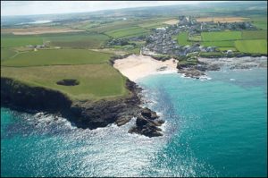 Aerial view of the Round Hole near Trevone Bay